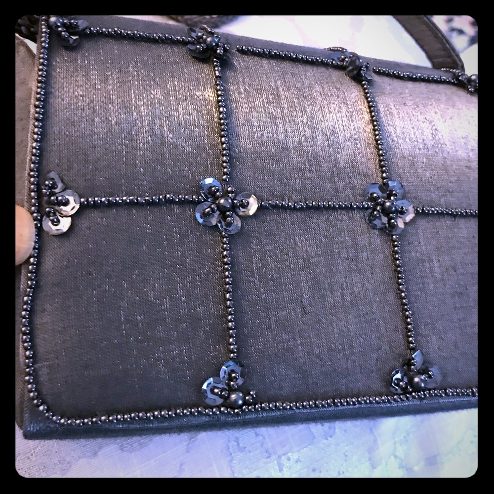 Grey satin evening bag